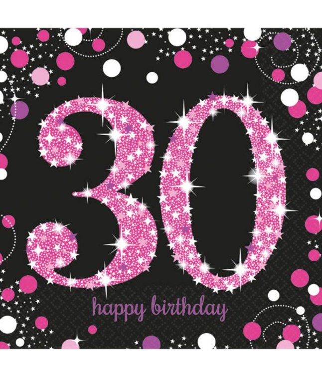 Flotte pink servietter til 30 års fødselsdag.