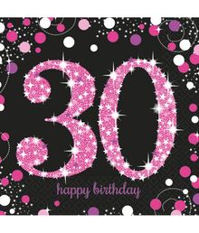 Flotte pink servietter til 30 års fødselsdag.