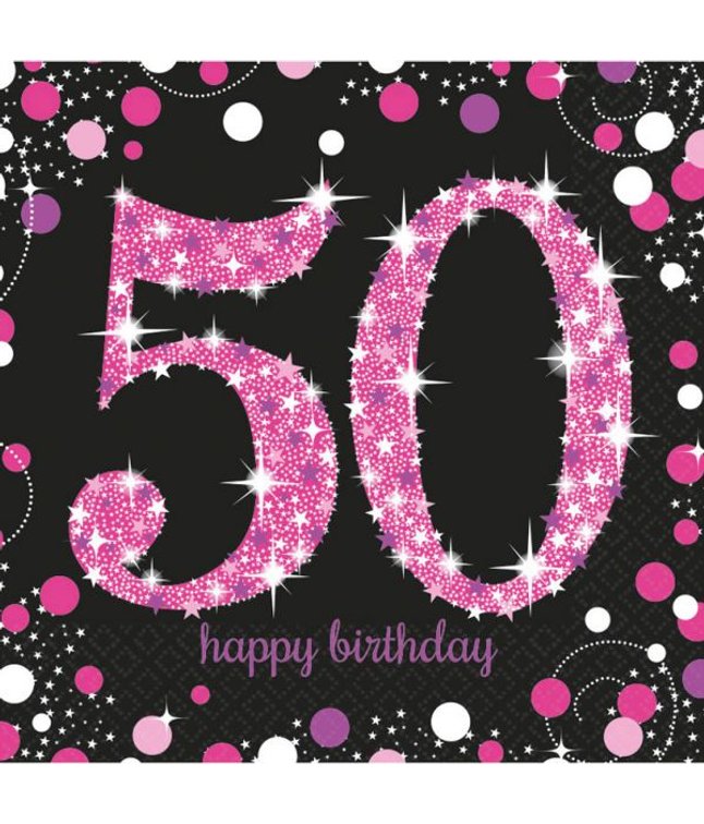 Flotte pink servietter til 50 års fødselsdag.