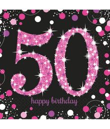 Flotte pink servietter til 50 års fødselsdag.