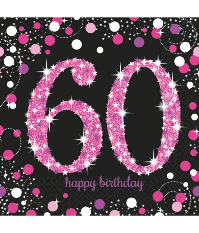 Flotte pink servietter til 60 års fødselsdag.