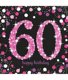 Flotte pink servietter til 60 års fødselsdag.