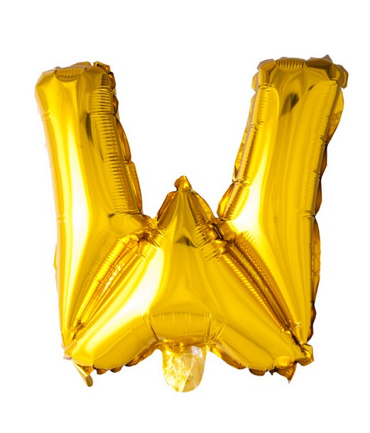 Guld folie ballon med bogstavet W. Guld folie ballon med bogstavet W.
