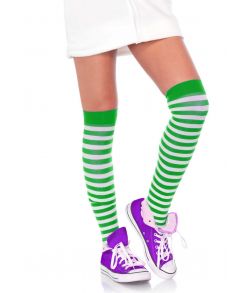 Hvid og grøn stribede stockings.