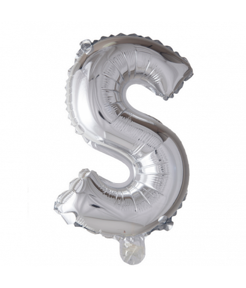 Sølv folie ballon med bogstavet S.