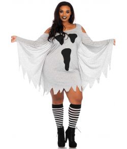 Grå spøgelse kjole med spøgelse print og vinge ærmer.