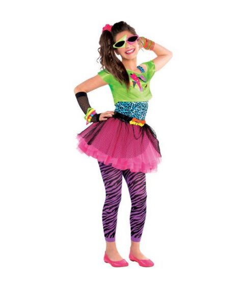 Farverigt 80er disco kostume til piger.
