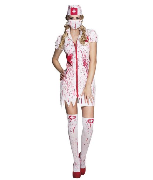 Blodigt sygeplejerske kostume til halloween.