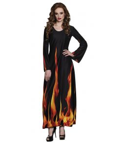 Sort lang kjole med flammer til halloween udklædningen.