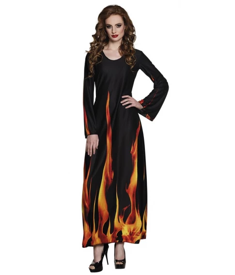 Køb sort kjole med flammer - fra kun kr - Fest Farver