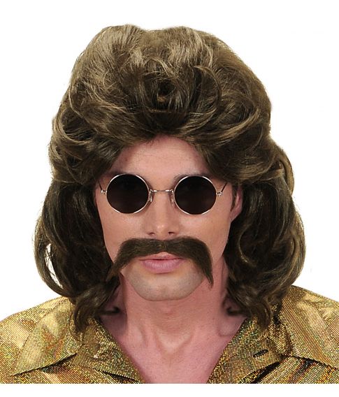 Brun paryk med moustache til 70er - udklædningen. - & Farver