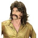 Brun paryk med moustache til 70er - 80er udklædningen.