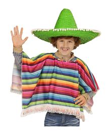 Stribet poncho med frynser til mexicaner udklædningen.