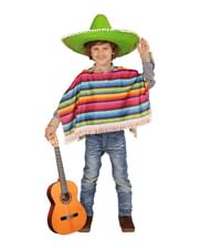 Stribet poncho med frynser til mexicaner udklædningen.