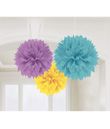 Papir pompoms gul, blå og lilla 40,6 cm