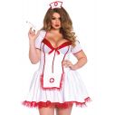 Flot hvidt og rødt sygeplejerske kostume til store damer.