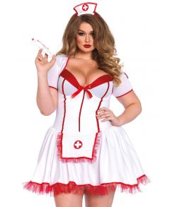 Flot hvidt og rødt sygeplejerske kostume til store damer.
