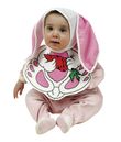 Baby Kanin kostume med hagesmæk og hue med ører.