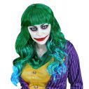 Langhåret grøn paryk med blå spidser til Joker udklædningen.