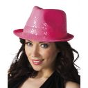 Fed neonpink popstar hat med gennemsigtige pailletter
