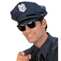 Mørkeblå politikasket med emblem til politi udklædningen.