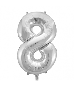 Sølv folie tal ballon med tallet 8 til luft og helium.