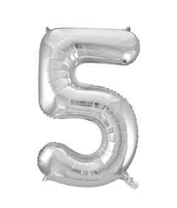 Sølv folie tal ballon med tallet 5 til luft og helium.