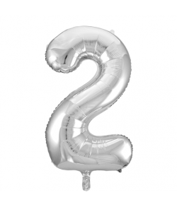 Sølv folie tal ballon med tallet 2 til helium.
