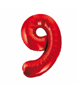 86 cm rødt folie tal ballon med tallet 9 til luft og helium.