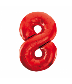 86 cm rødt folie tal ballon med tallet 8 til luft og helium.