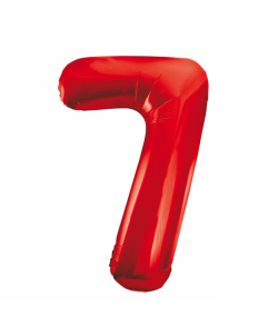 86 cm rødt folie tal ballon med tallet 7 til luft og helium.