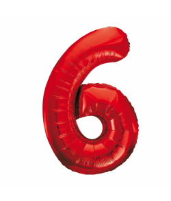 86 cm rødt folie tal ballon med tallet 6 til luft og helium.
