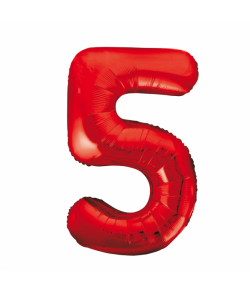 86 cm rødt folie tal ballon med tallet 5 til luft og helium.
