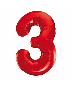86 cm rødt folie tal ballon med tallet 3 til luft og helium.