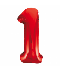 86 cm rødt folie tal ballon med tallet 1 til luft og helium.