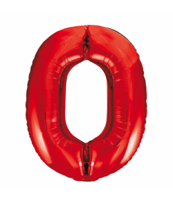 86 cm rødt folie tal ballon med tallet 0 til luft og helium.