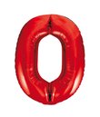 86 cm rødt folie tal ballon med tallet 0 til luft og helium.
