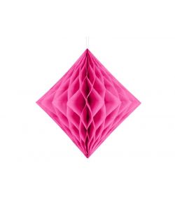 Hot pink diamantformet dekoration i papirvæv til ophæng.