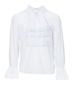 Fin hvid bluse med kalvekrøs ved hals og håndled