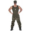 Soldat kostume med camouflage bukser, tank top og cap.