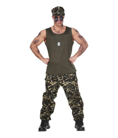 Soldat kostume til med camouflage bukser, tank top og cap. - Fest & Farver