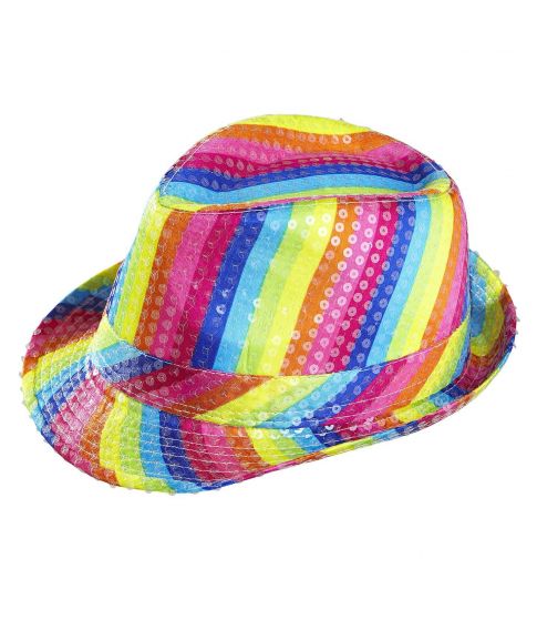 Flot farverig regnbue fedora hat med pailletter