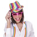 Flot farverig regnbue fedora hat med pailletter