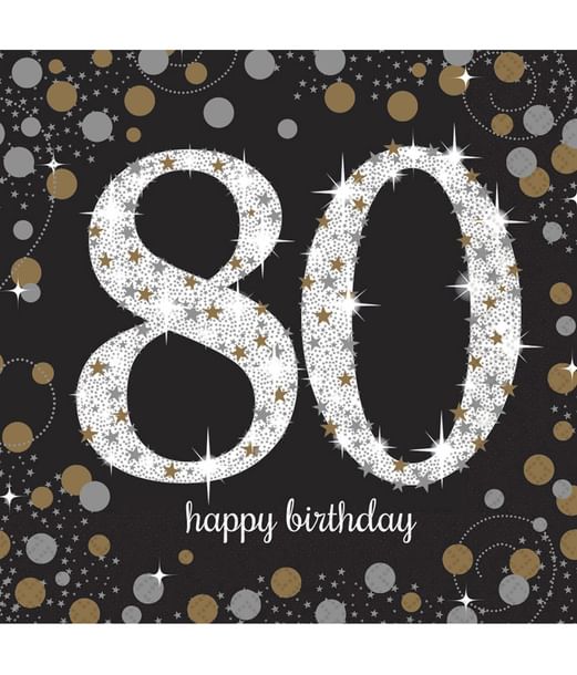 16 flotte 80 års servietter guld og sølv - Fest & Farver