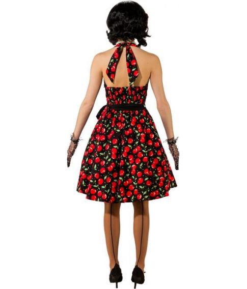 gør ikke Tordenvejr mastermind Køb flot sort kjole med røde kirsebær til 50er udklædningen. - Fest & Farver