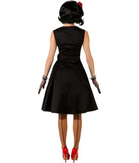 Køb flot sort kjole til 50er festen med sort og rød sløjfe. - Fest Farver