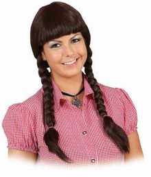 Brun Heidi paryk med fletninger til Oktoberfest udklædningen.