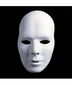 Hvid herre maske i tyndt plastik med elastik.