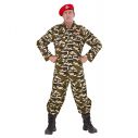 Militær uniform med camouflage print og rød hat