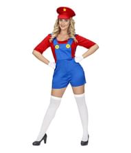  Super Mario kostume med jumpsuit og hat til damer.